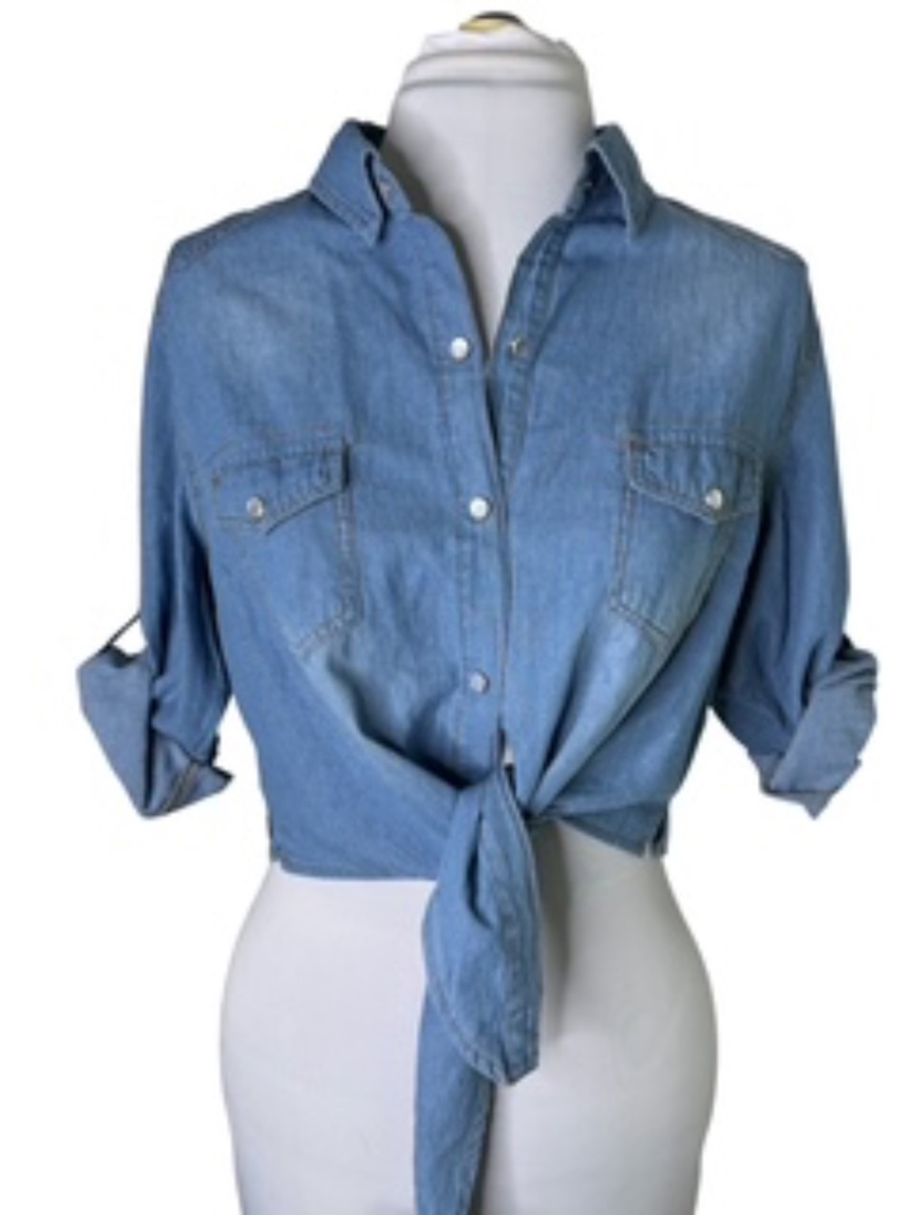 No Brand Label Lightweight Cropped Tie Front With Pearl Snaps Shirt Size M
